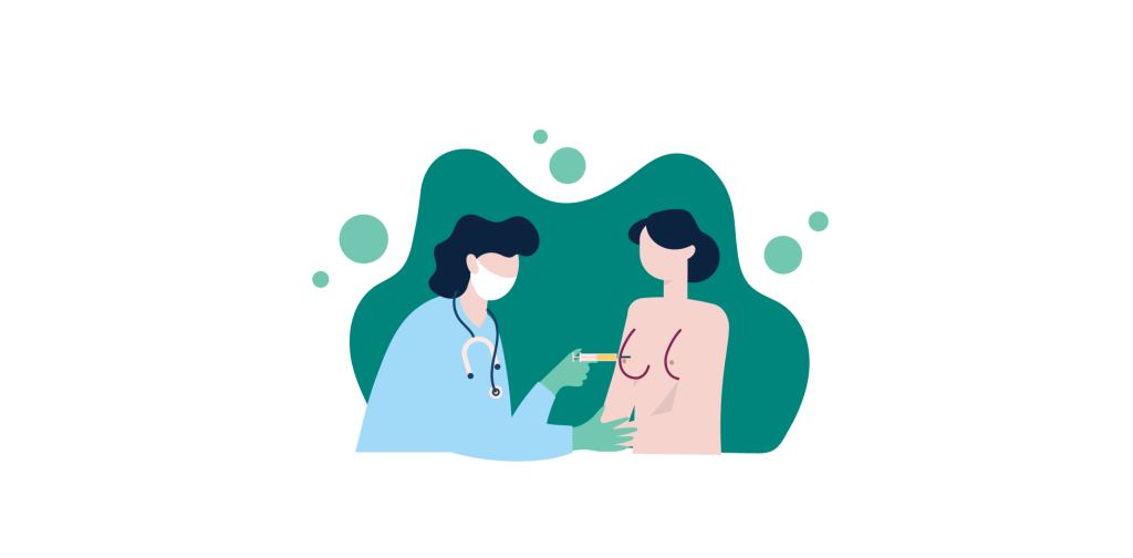disegno stilizzato di una dottoressa che effettua un'iniezione sul seno di una donna